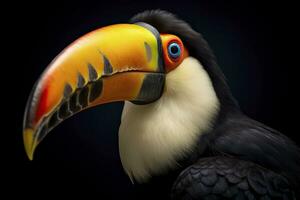 toucan fågel isolerat på svart bakgrund.ai genererad foto