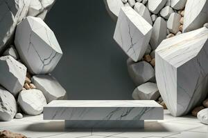rena och modern, vit sten podium monter, ai generativ foto