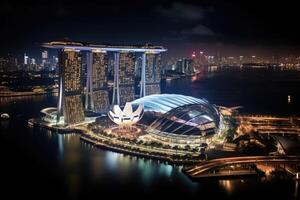 singapore marina bukt sandstrand på natt, marina bukt område på natt, singapore, ai genererad foto