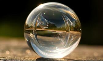 transparent glas sfär former en delikat bubbla skapande använder sig av generativ ai verktyg foto