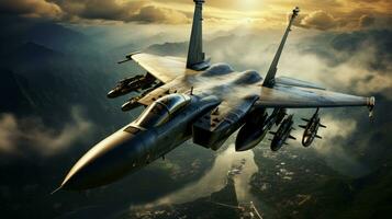 militär kämpe jets patrullera de luft, ai generativ foto