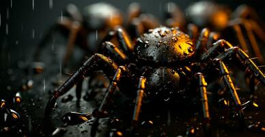 svart spindlar på en dyster bakgrund - ai genererad bild foto