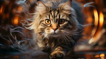 en nyfiken katt bild, en skön sällskapsdjur djur- bakgrund bild, ai genererad foto