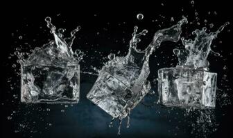 uppfriskande is kuber stänk in i en glas av vatten. skapande använder sig av generativ ai verktyg foto