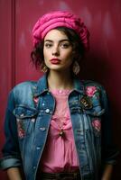 chic rosa palett denim trender - ai genererad foto