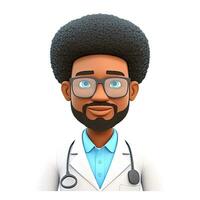 tecknad serie plastin 3d avatar uppkopplad läkare kille isolerat på vit bakgrund foto