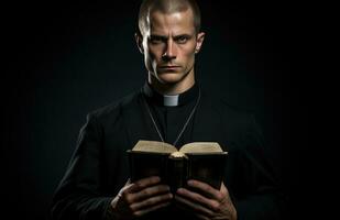 namnlös präst man ser på bibeln. foto