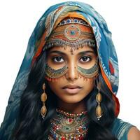 indisk flicka med färgad ansikte, isolerat foto