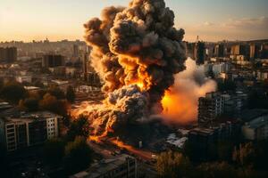 stor explosion i de stad ai genererad foto