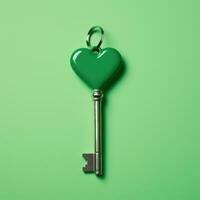 nyckel hjärta form på grön bakgrund. ai genererad foto