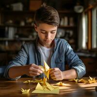 kvinna händer med origami. ai genererad foto