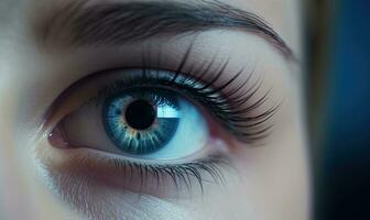 binär krets framtida teknologi blå öga. skapande använder sig av generativ ai verktyg foto