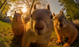 ekollon entusiast snaps en selfie, prunkar dess fluffig svans och angelägen ögon. skapande använder sig av generativ ai verktyg foto