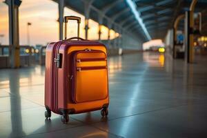 resväska av bagage på de flygplats för högtider professionell reklam fotografi ai generativ foto