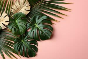 monstera växter pastell bakgrund pastell Färg professionell reklam fotografi ai generativ foto