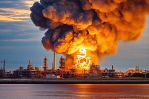 stor explosion i de offshore olja raffinaderi ai genererad foto