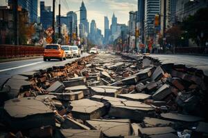 jordbävning i de stad orsaker skada professionell reklam fotografi ai generativ foto
