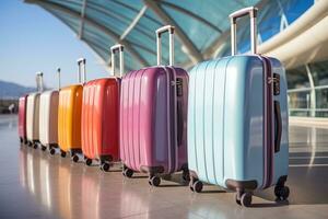 resväska av bagage på de flygplats för högtider professionell reklam fotografi ai generativ foto