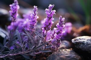 lavendel- i de skog natur landskap ai genererad foto