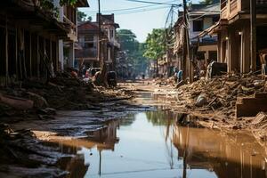 situation översvämning i slum startande scenarier professionell reklam fotografi ai genererad foto