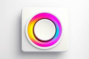 abstrakt hög tech Flerfärgad knapp på vit bakgrund, generativ ai foto