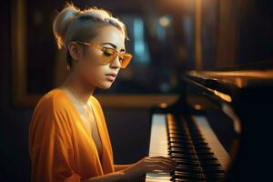 pianist ung kvinna. generera ai foto