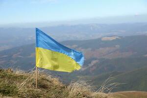 ukrainska flagga på topp av hoverla berg i ukraina foto
