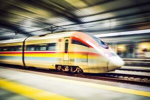 modern hög hastighet tåg. neuralt nätverk ai genererad foto