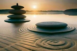 en zen trädgård i de sand. ai-genererad foto