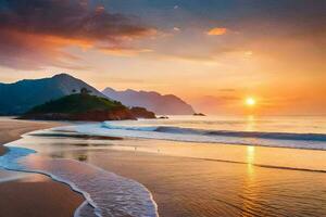 de Sol uppsättningar på de strand i vietnam. ai-genererad foto