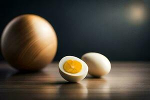 ett ägg och en halv av ett ägg. ai-genererad foto