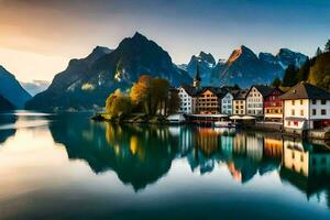 de skön stad av hallstatt, Österrike. ai-genererad foto