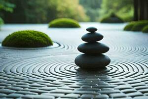 en zen trädgård med stenar och mossa. ai-genererad foto