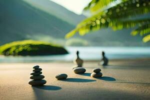 zen stenar på de strand. ai-genererad foto