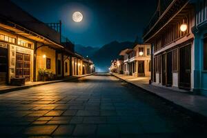 en gata på natt med en full måne. ai-genererad foto