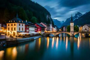 de stad av hallstatt, Österrike. ai-genererad foto