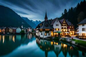 de stad av hallstatt, Österrike. ai-genererad foto