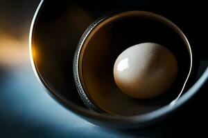 ett ägg i en svart skål. ai-genererad foto