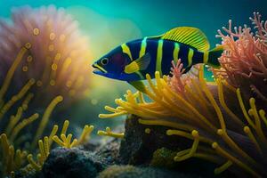 en färgrik fisk är simning i de hav. ai-genererad foto