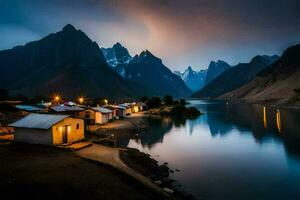 de by av Karimabad, i de karakoram berg, pakistan. ai-genererad foto