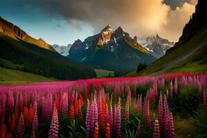 de blommor av de alpina äng. ai-genererad foto