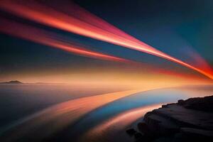 en lång exponering fotografera av en solnedgång över de hav. ai-genererad foto