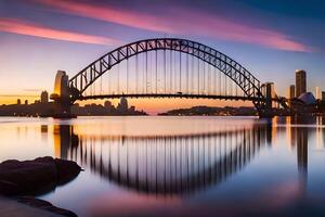 sydney hamn bro på solnedgång. ai-genererad foto