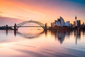 sydney horisont på solnedgång. ai-genererad foto