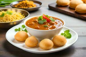 indisk mat med klimpar och curry. ai-genererad foto