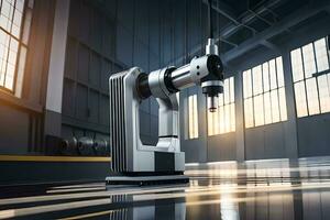 en robot maskin i en fabrik miljö. ai-genererad foto