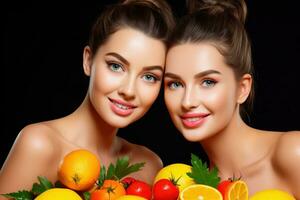 naturlig skönhet och kvinna porträtt med vitamin c för ansiktsbehandling .ai generativ foto