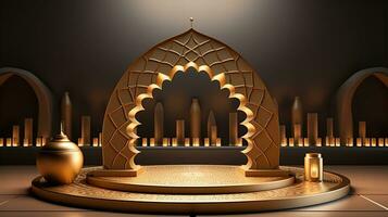 podium bakgrund i ramadan Semester minimalism stil . orientalisk arabicum design . ai genererad foto