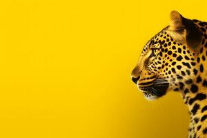 leopard på en gul bakgrund. neuralt nätverk ai genererad foto
