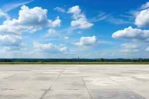 blå himmel bakgrund moln horisont med tömma betong golv. generativ ai foto